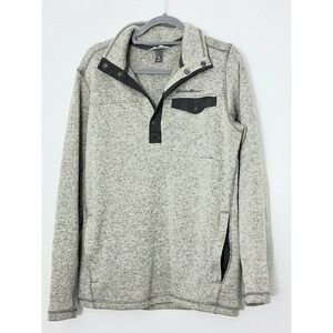Eddie Bauer Pullover Men's M Convector Mock Neck 1/4 Snap Gray Fleece Zip Pocket